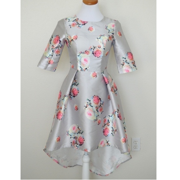 Chi Chi London Floral Hi Low Midi Dress 3/4 Sleeve - Picture 2 of 8